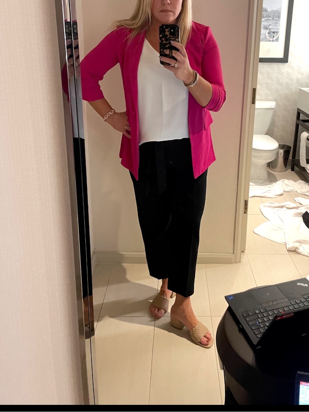 MELLODAY Fuchsia Open-Front Blazer Jacket